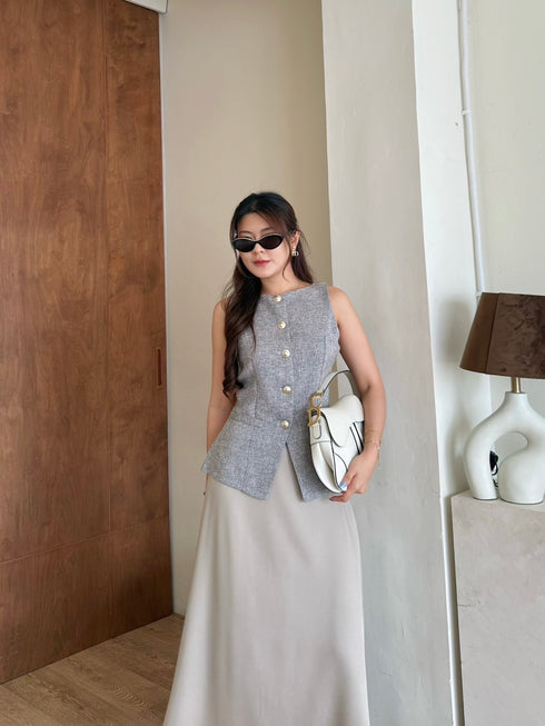 Two Piece Sleeveless Waist Coat Style With A Line Skirt
